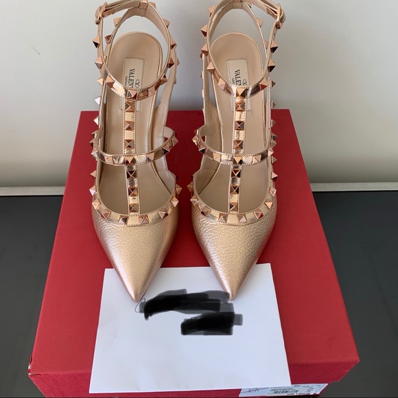 SOLD Valentino Rose Gold Rockstud T Strap Pumps - Picture 2 of 5